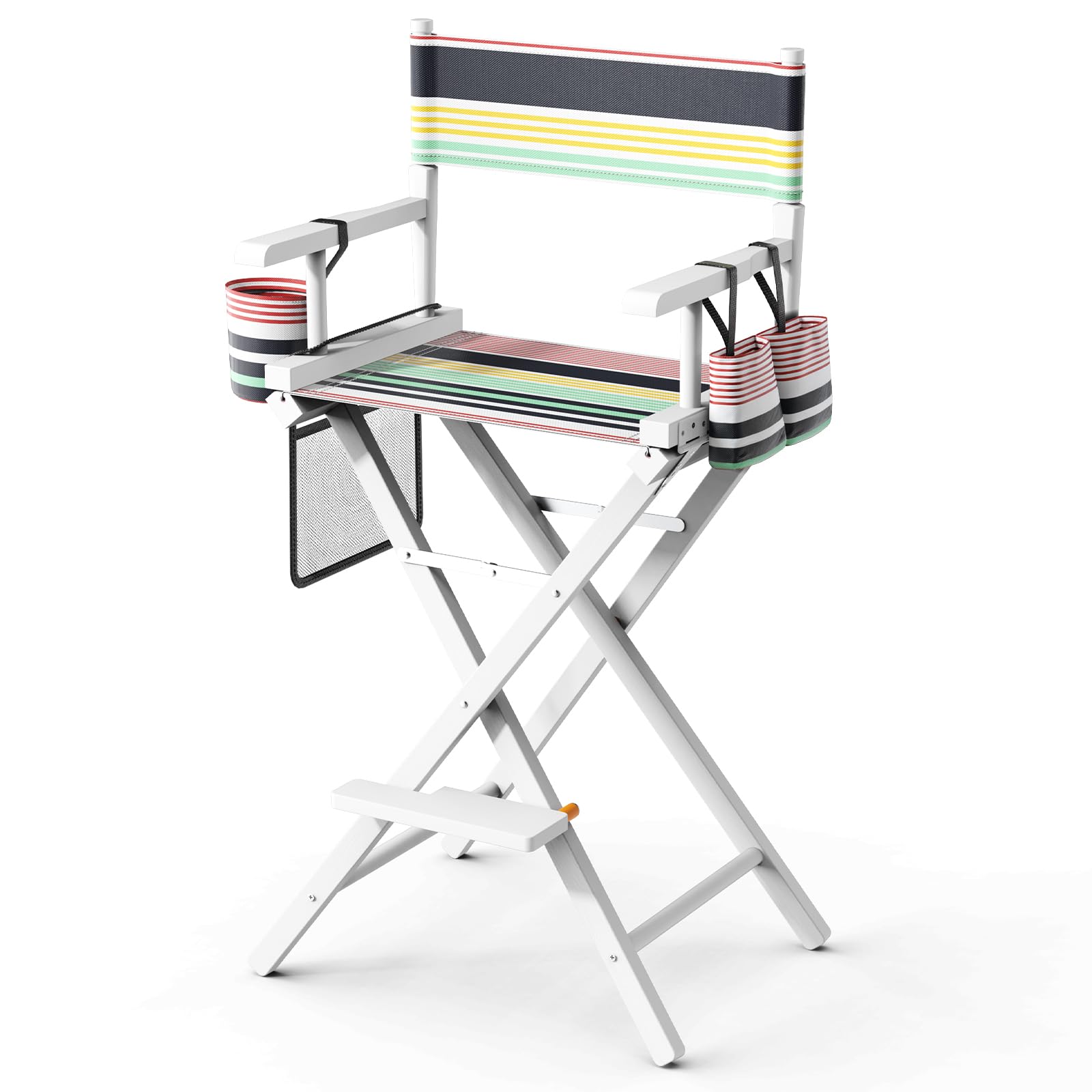OmySalon Director's Chair 31" Height Folding Portable w/Storage Pouch & Footrest, Makeup Artist Chair for Salon, Events, Mobile, 250lb Capacity, White