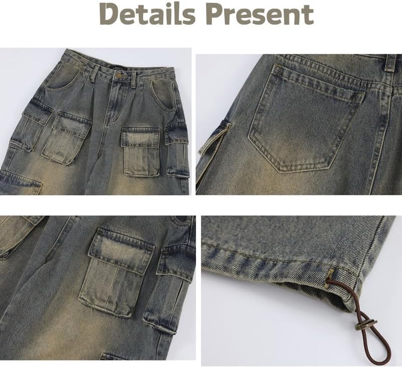 Y2K Baggy Cargo Pants for Women Men Low Rise Grunge Jeans Wide Leg Multi Pocket Clothes Goth Hip Hop Loose Streetwear - Image 5