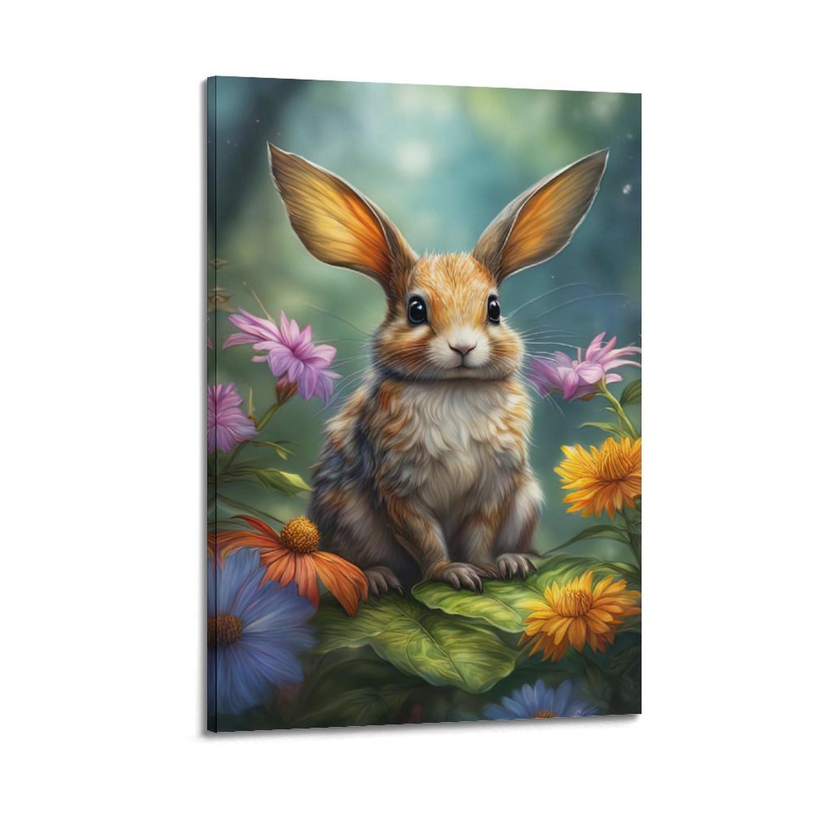 WZKTCL Animal Poster Bunny And Flower Poster Decorative Painting Canvas Wall Posters And Art Picture Print Modern Family Bedroom Decor Posters 24x36inch(60x90cm)