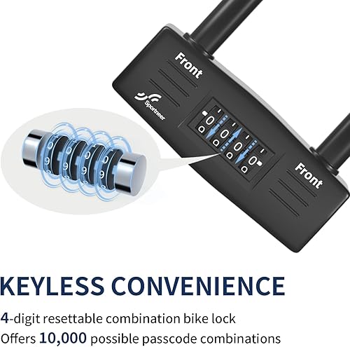 Miniatura 3 de Sportneer Cerradura de bicicleta Cerradura de bicicleta combinada sin llave de 0.551 in con cable de acero de seguridad de 5 pies - Cerraduras en U