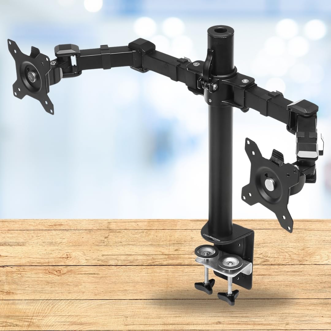 JBM MART Dual Monitor Stand - Height-Adjustable Arm Steel Mount | LCD Monitor Desk Mount Stand | Height Adjustable Arm Mount | Fully Adjustable, Tilt, Articulating/Holds