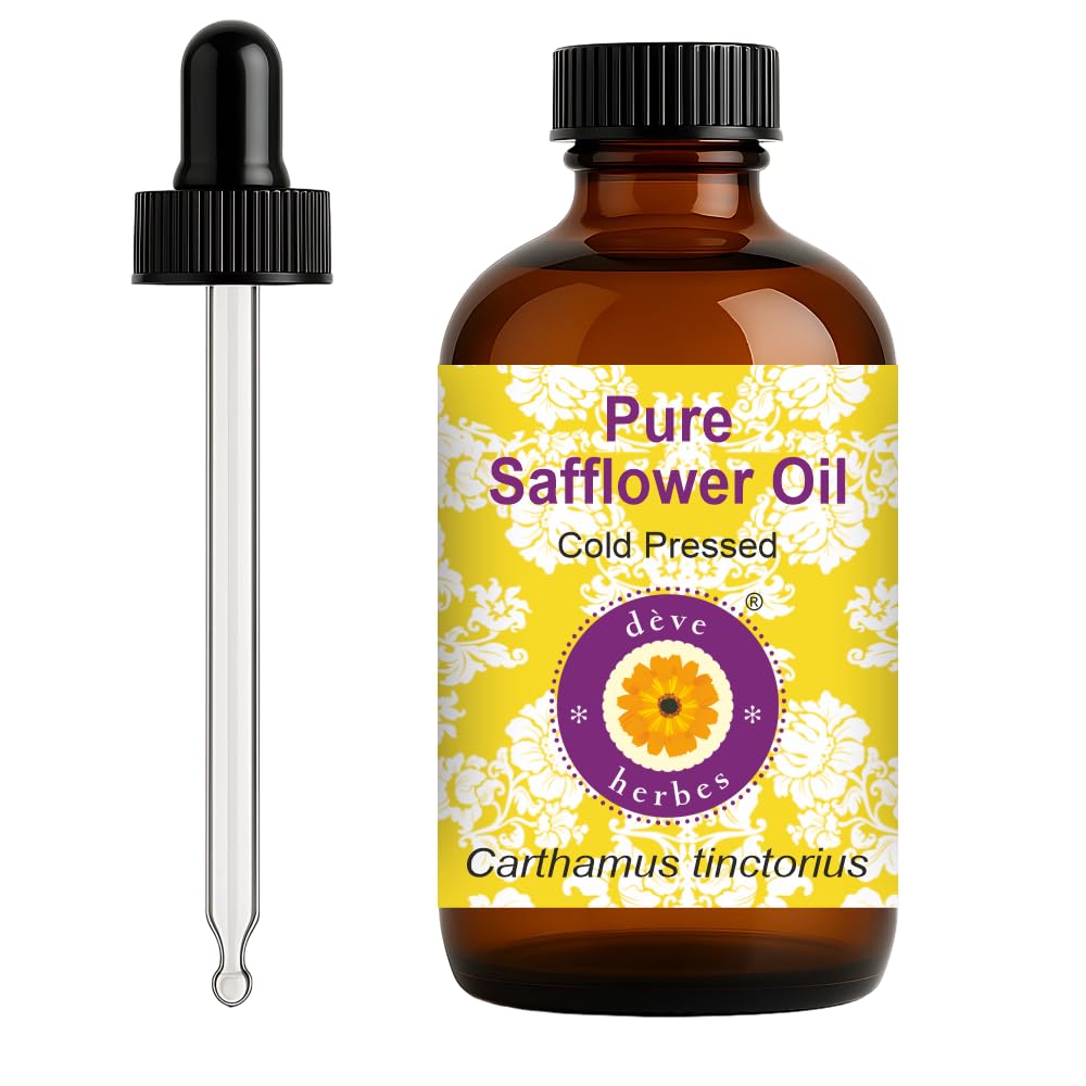 dève herbes Safflower Oil (Carthamus tinctorius) with Glass Dropper | Cold Pressed | Pure | Natural | For Diluting Essential oils | For Skin & Massage