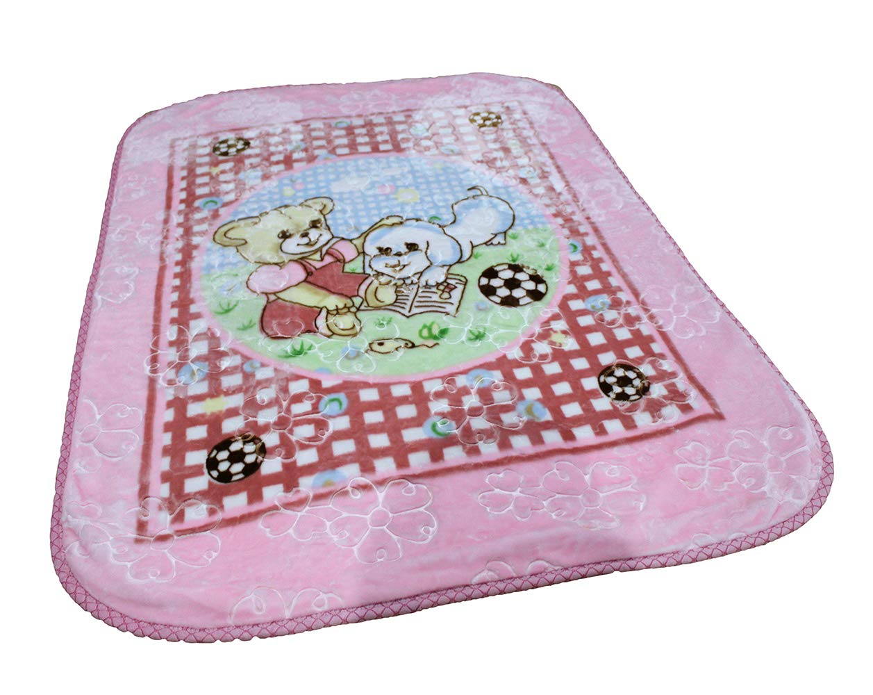 AVI Cute Bear & Dog Pink Baby Blanket | Soft Mink Fleece Nursery Throw | Warm & Gentle Infant Swaddle for New Born Baby to 3 Years Kids | Warm & Breathable Perfect for Nursery, Naptime, & Travel