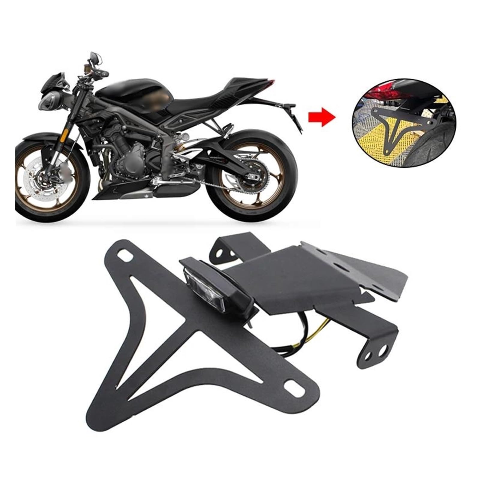 Portatarga Per Triumph Street Triple 765R/RS 2020-2024 - In Acciaio Al Carbonio Nero, Installazione Facile