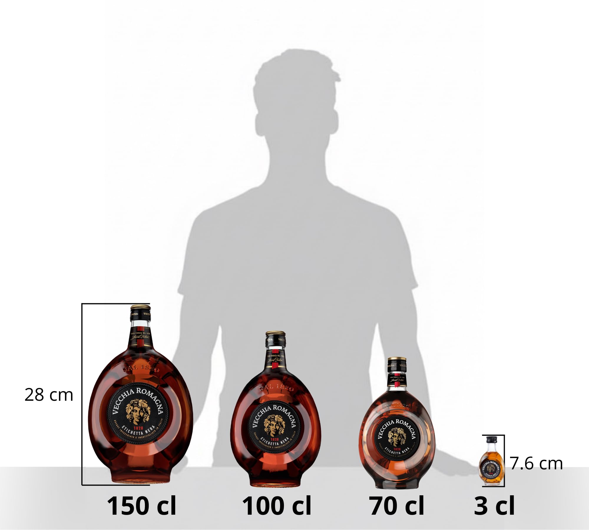 Vecchia Romagna 5 cl - Confezione da 20 bottigliette mignon - Vecchia Romagna Etichetta Nera - Idea Regalo per Feste - Vol. 38%
