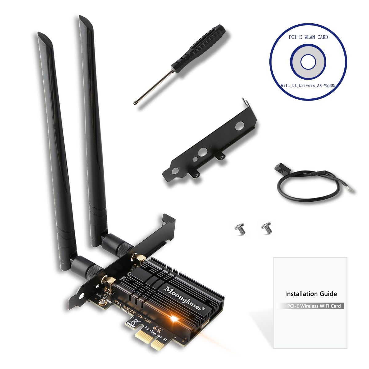 WiFi 6E Scheda WiFi PCIe 5400Mbps con Bluetooth 5.3, Chipset Wi-Fi 6E AX210, Tri-Bande (6GHz/5GHz/2.4GHz) Scheda di Rete Adattatore Wireless per PC Fisso Windows 10/11(64 bit)