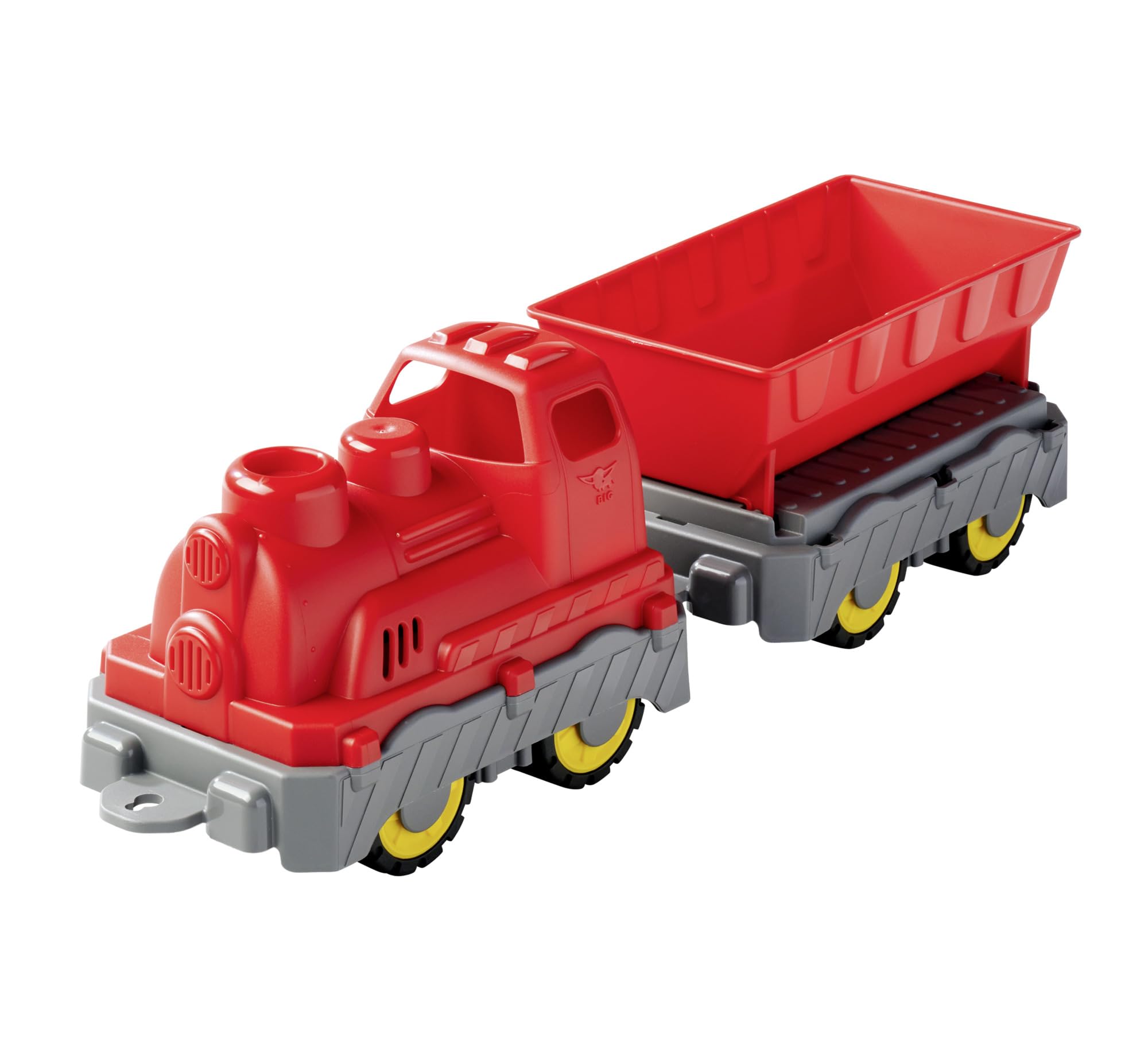 BIG Power Worker Mini-Zug mit abkoppelbarem Anhänger-Wagon (45 cm), Rot-Grau