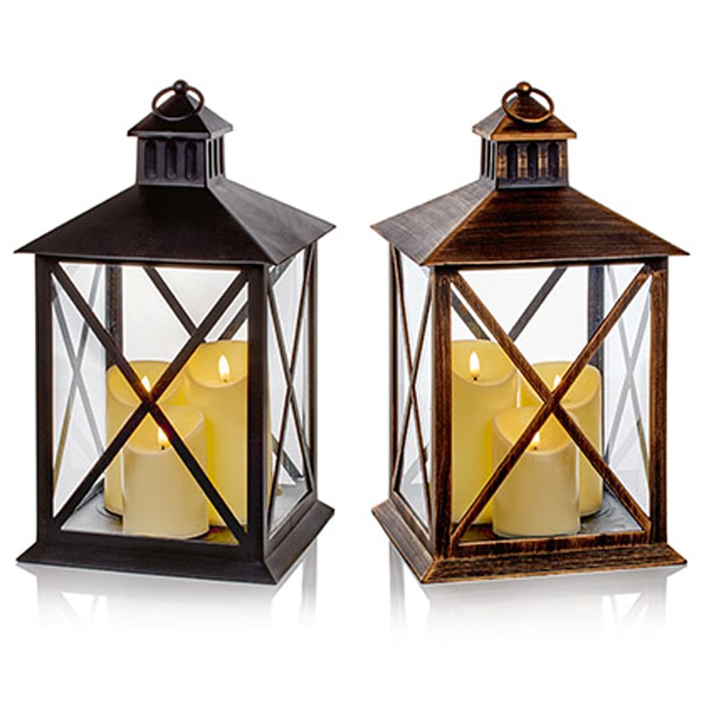Premier Black 40Cm Triple Flickabright Lantern With Timer