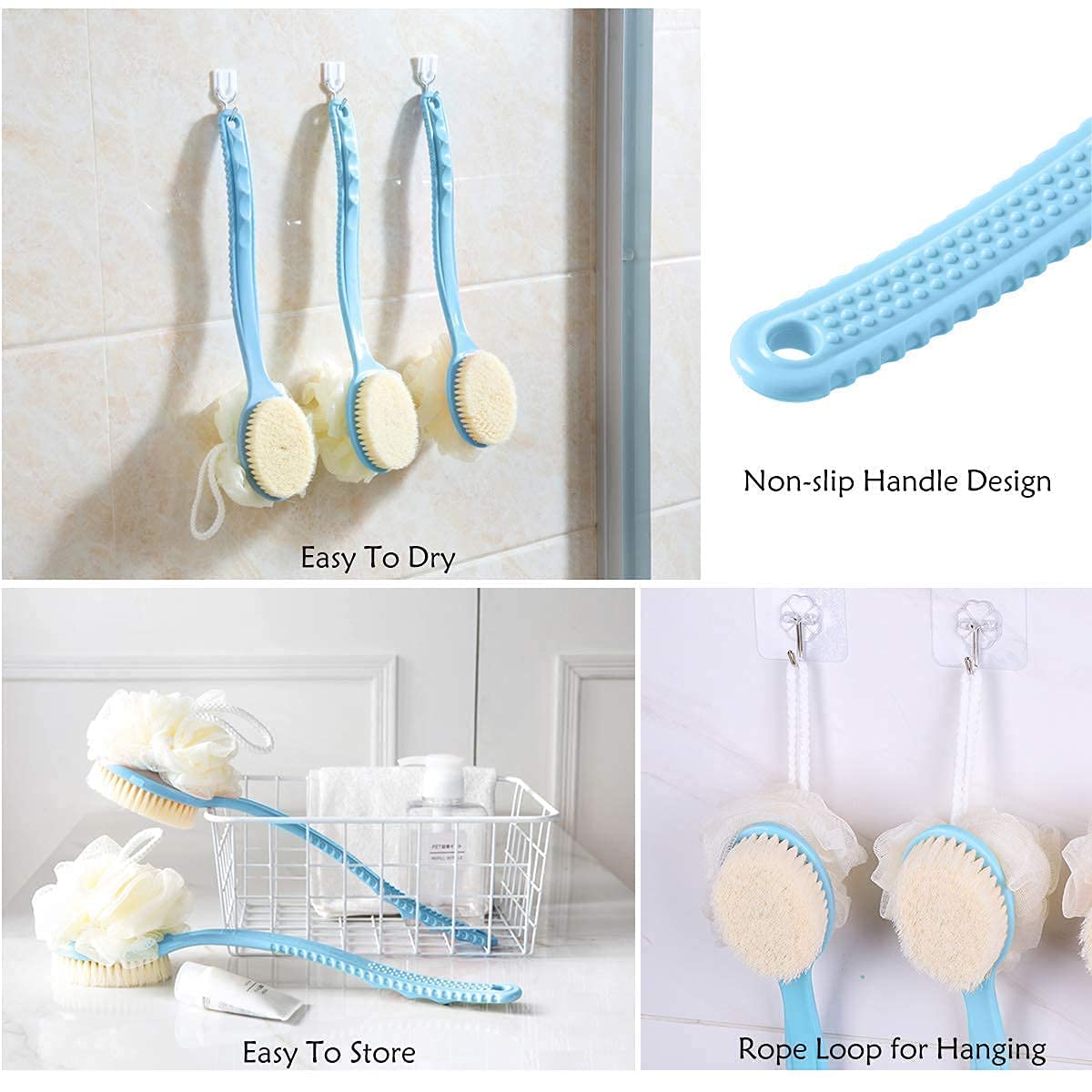 RutviRoshan 2-in-1 Bath and Shower Brush - Dual-Function Exfoliating Bath Brush with Long Handle for Body Scrubbing and Cleansing, Soft Bristle Shower Brush for Sensitive Skin 2