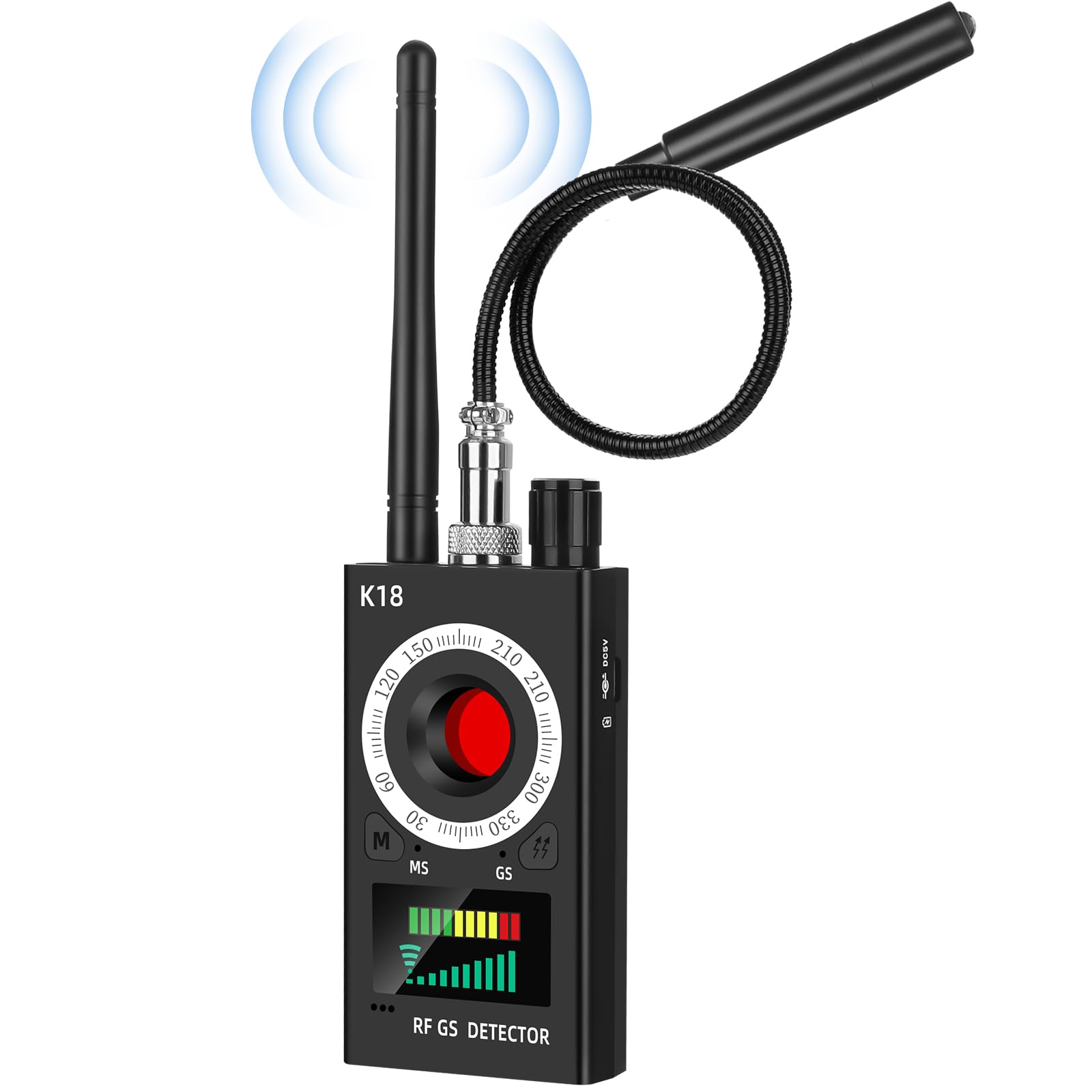 K18 wykrywacz pluskiew 4 w 1 kamera szpiegowska i skaner GPS | Wykrywanie RF 1 MHz – 6,5 GHz – pole magnetyczne i lokalizator GPS – alarm wibracyjny – 30 g ultraprzenośny – tryb słuchawek