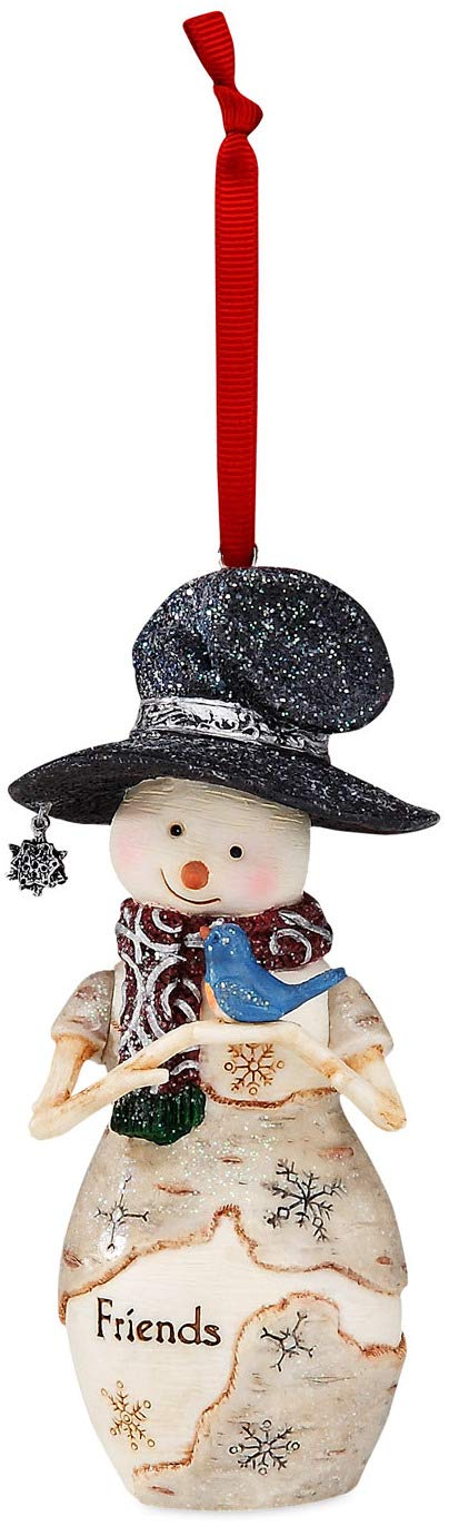 Pavilion Gift Company Beige, Multicolor Birchhearts By Pavilion The Snowman Holding Bluebird Ornament, 4-1/4-Inch