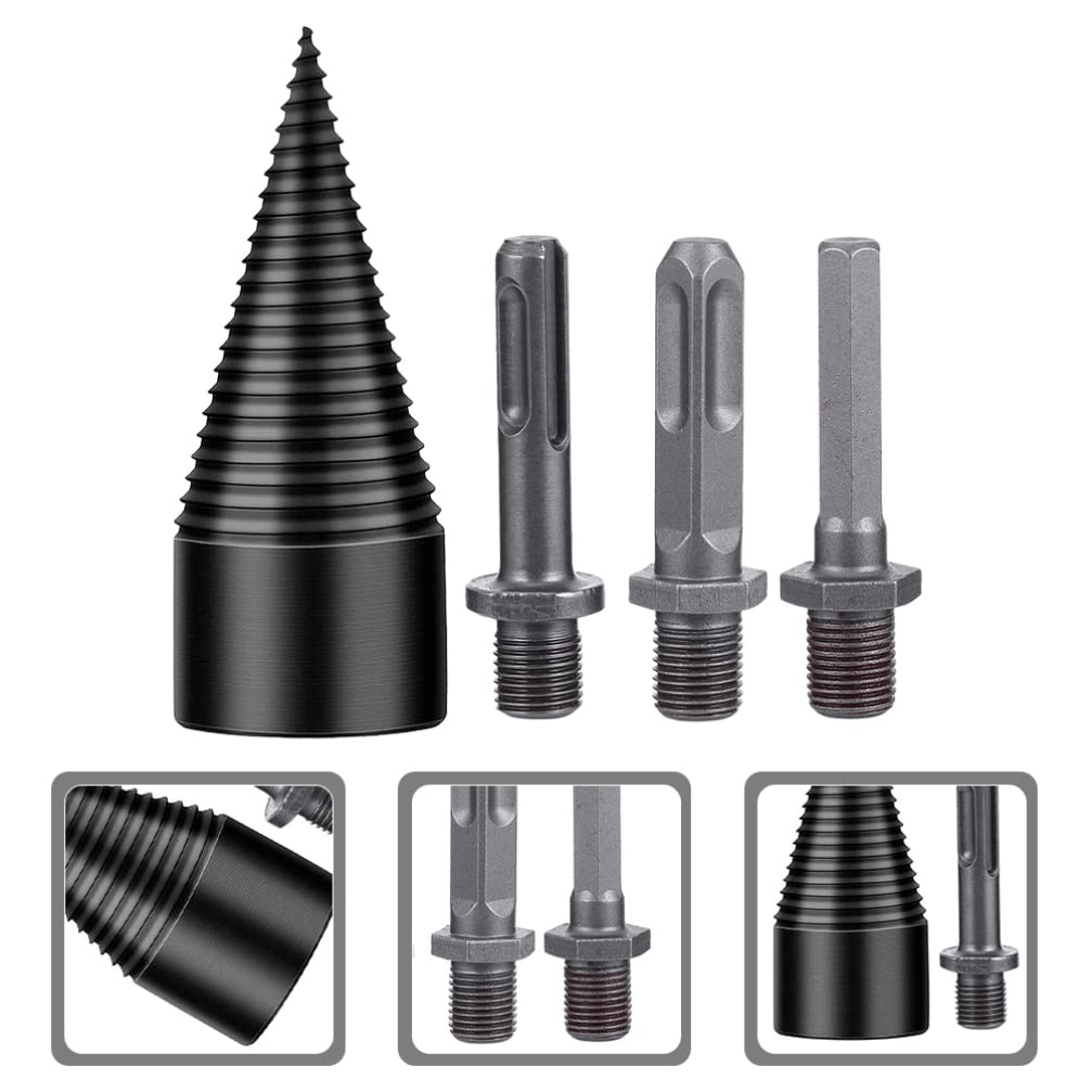 Angoily 1set Firewood Splitter Drill Bit Heavy Duty Woodworking Tool Acute Design for Efficient Log Splitting and Handle Connection Rods