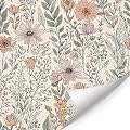 LHIUEM Peel and Stick Beige Wallpaper Pink Floral Self Adhesive Removable Waterproof Boho Flower Leaf Botanical Wall Paper for Bathroom Bedroom Living Room Nursery Boho Home Decor(17.3x118inch)