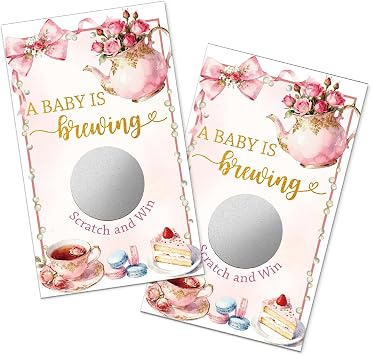 TOUNER 50Pcs A Baby Is Brewing Silver Scratch Off Game, Reveal Pink Diamond Ring Design, Tea Baby Shower Raffle Tickets, Funny Lottery Games for Women Man, Little One Welcome Game Scratch Card