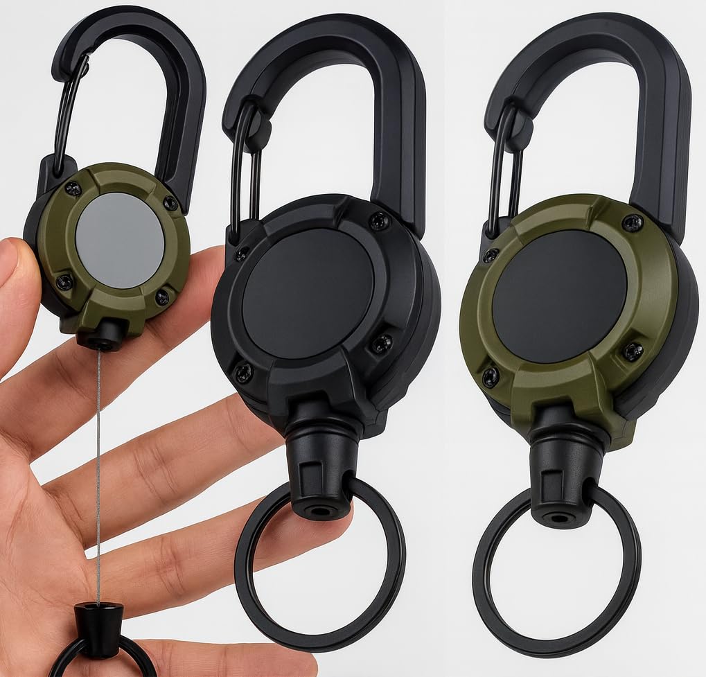 Retractable Steel Wire Keychain with Carabiner Clip – Heavy-Duty 60cm Pull Reel, Anti-Lost Locking System & Durable ABS Body for Keys, Badges, Outdoor Hiking, Work, Travel & Everyday Carry-image-6