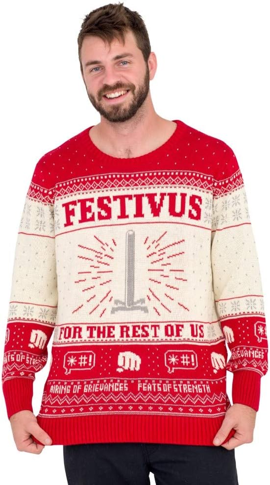 Seinfeld Festivus for The Rest of Us Pole Cream Ugly Christmas Sweater - Long Sleeve