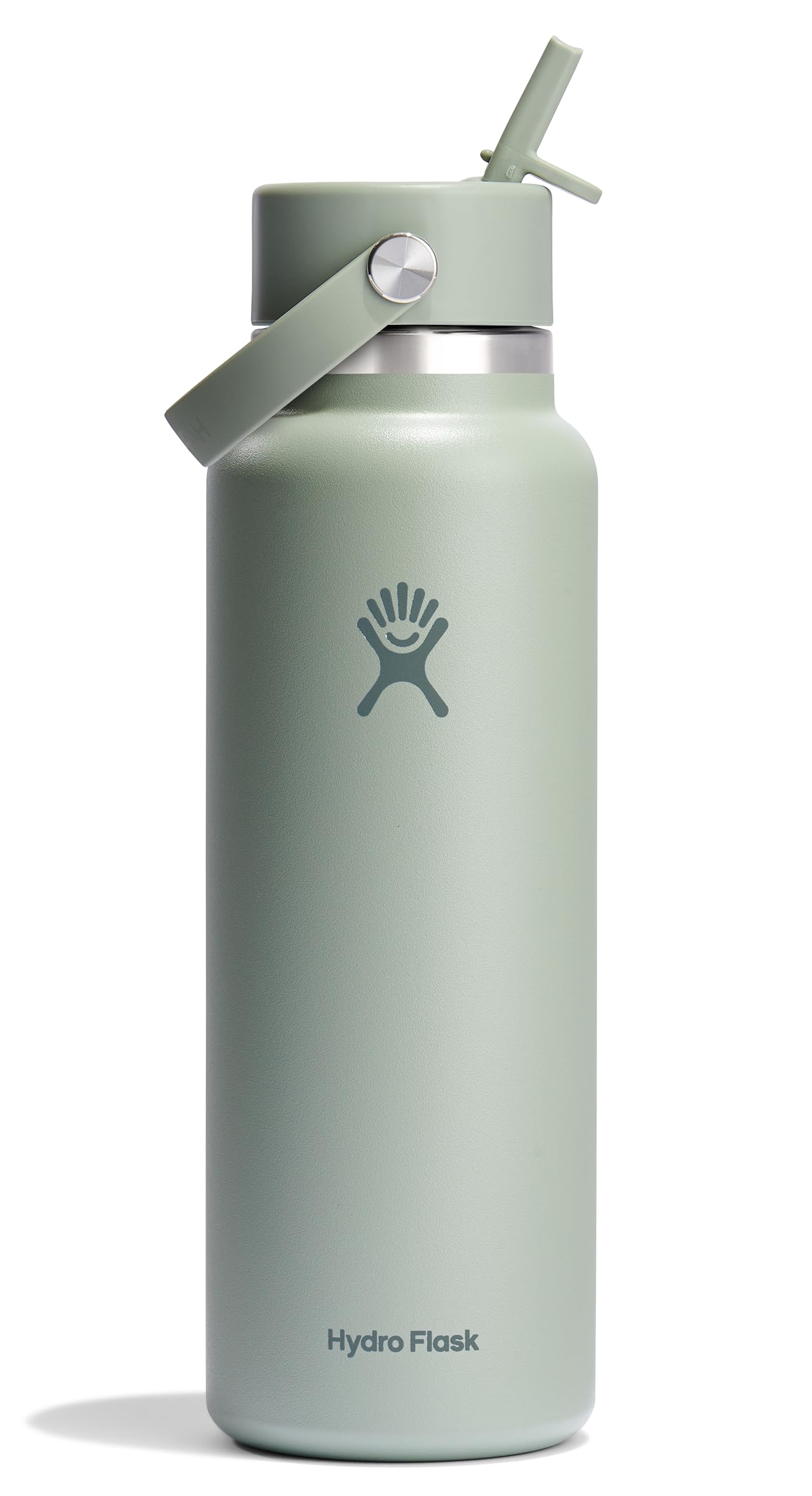 Hydro Flask Water Bottle - Insulated Stainless Steel - Wide Mouth Flex Straw Lid, Non Spill, Leakproof and Refillable in 40 Oz Tonal Agave