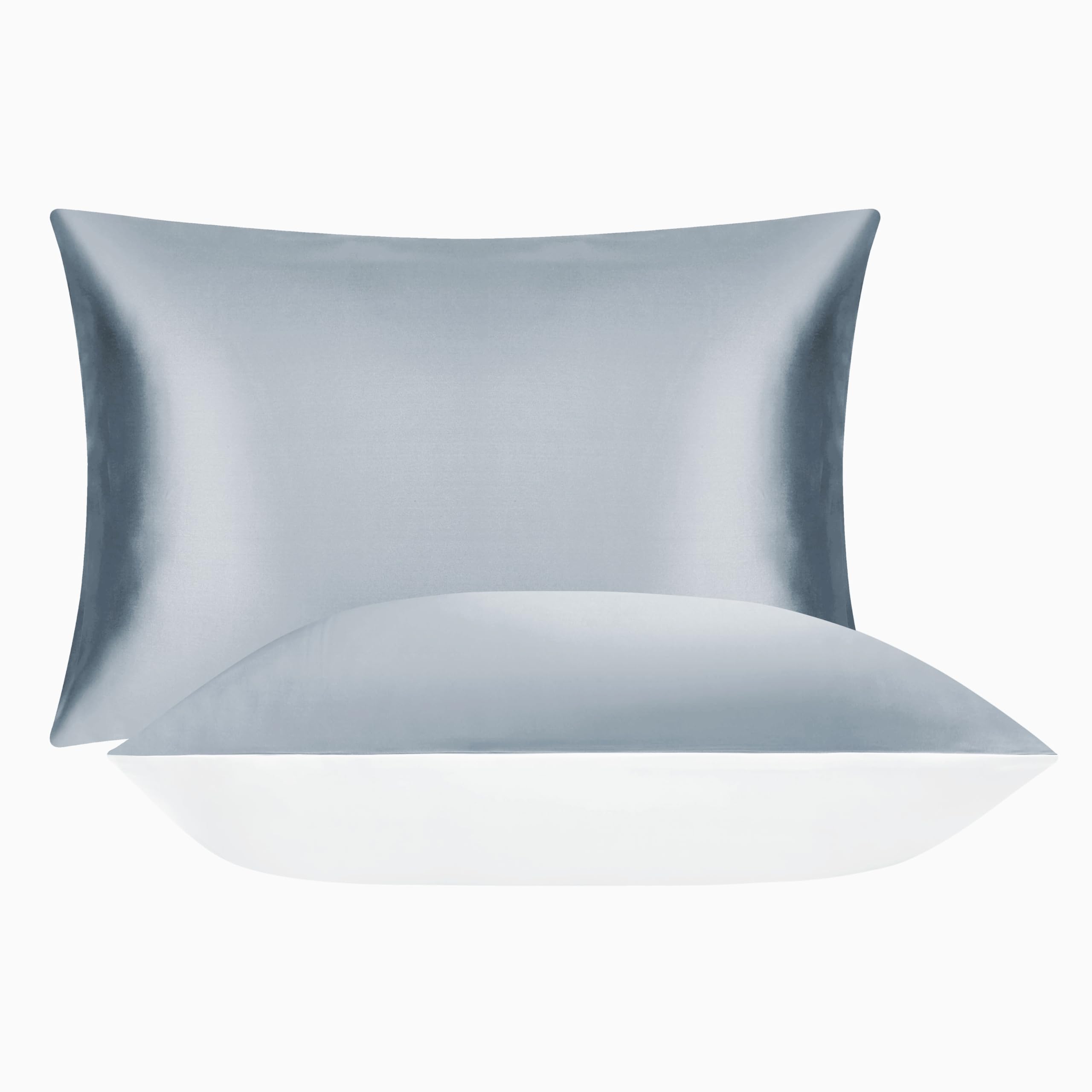Silk Pillowcase 2 Pack,100% Silk Pillowcase With Charmeuse Satin undersidefor Hair and Skin Health, Soft Smooth Cooling Premium Grade Pillow Covers for Sleeping (Gray, Standard 50x75cm)
