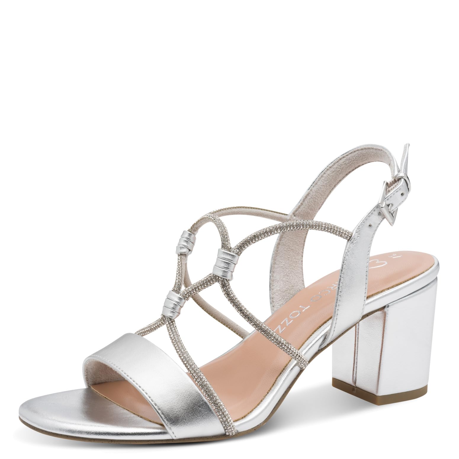 MARCO TOZZI Women's Sandal soft Feel Me Footbed Vegan soft Lining Trendy, metallic (SILVER), 4.5 UK
