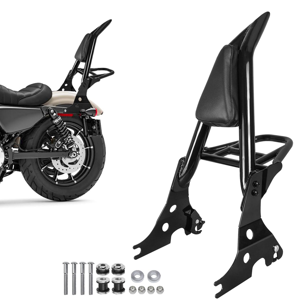 Backrest Sissy Bar Luggage Rack W/Docking Latches Compatible With Sportster