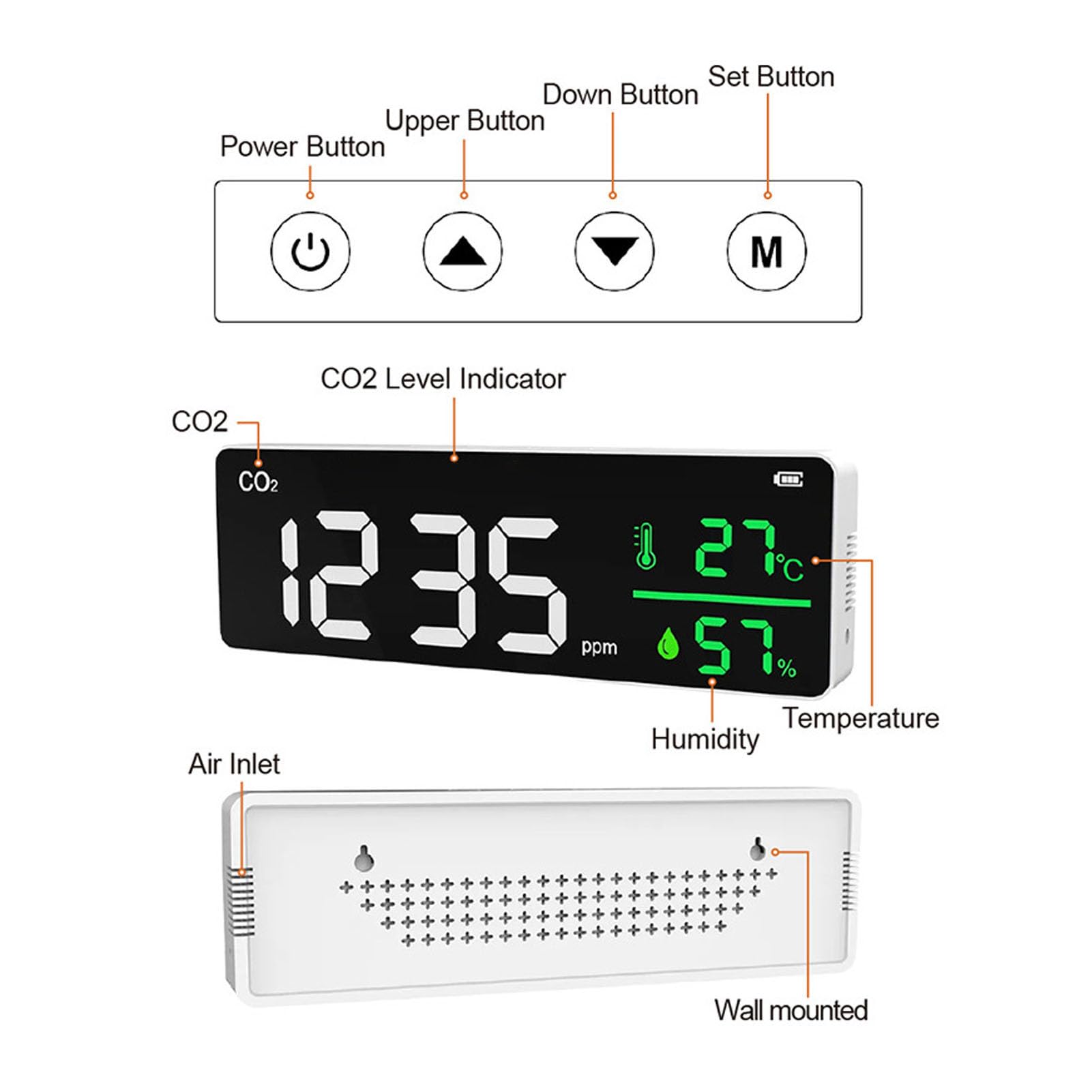Monitor CO2 Termometr Higrometr Domowy Kryty ścienny Czujnik Temperatury i Wilgotności z instrukcją Obsługi dla Danych Połączenia Aplikacji Tuya
