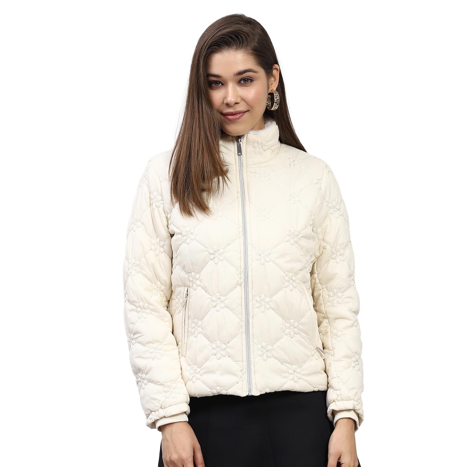 monte carlo Womens Embroidered White Mock Neck Full Sleeve Jacket-picture-47