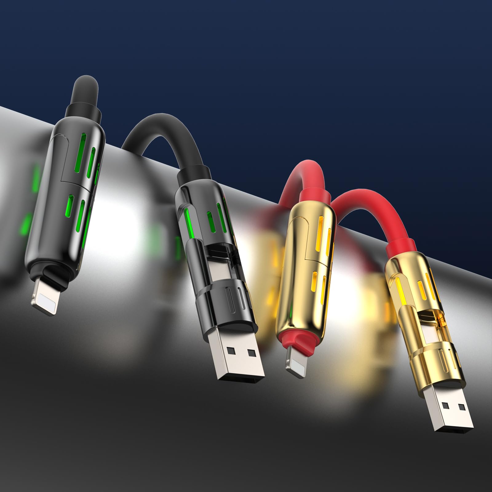 MFish Lot de 2 câbles de charge USB universels 4 en 1 240 W de 2 m - Cordon de charge rapide pour iPhone 16/15/14/13, tablettes, ordinateurs portables, téléphones Android et plus encore (lot de 2