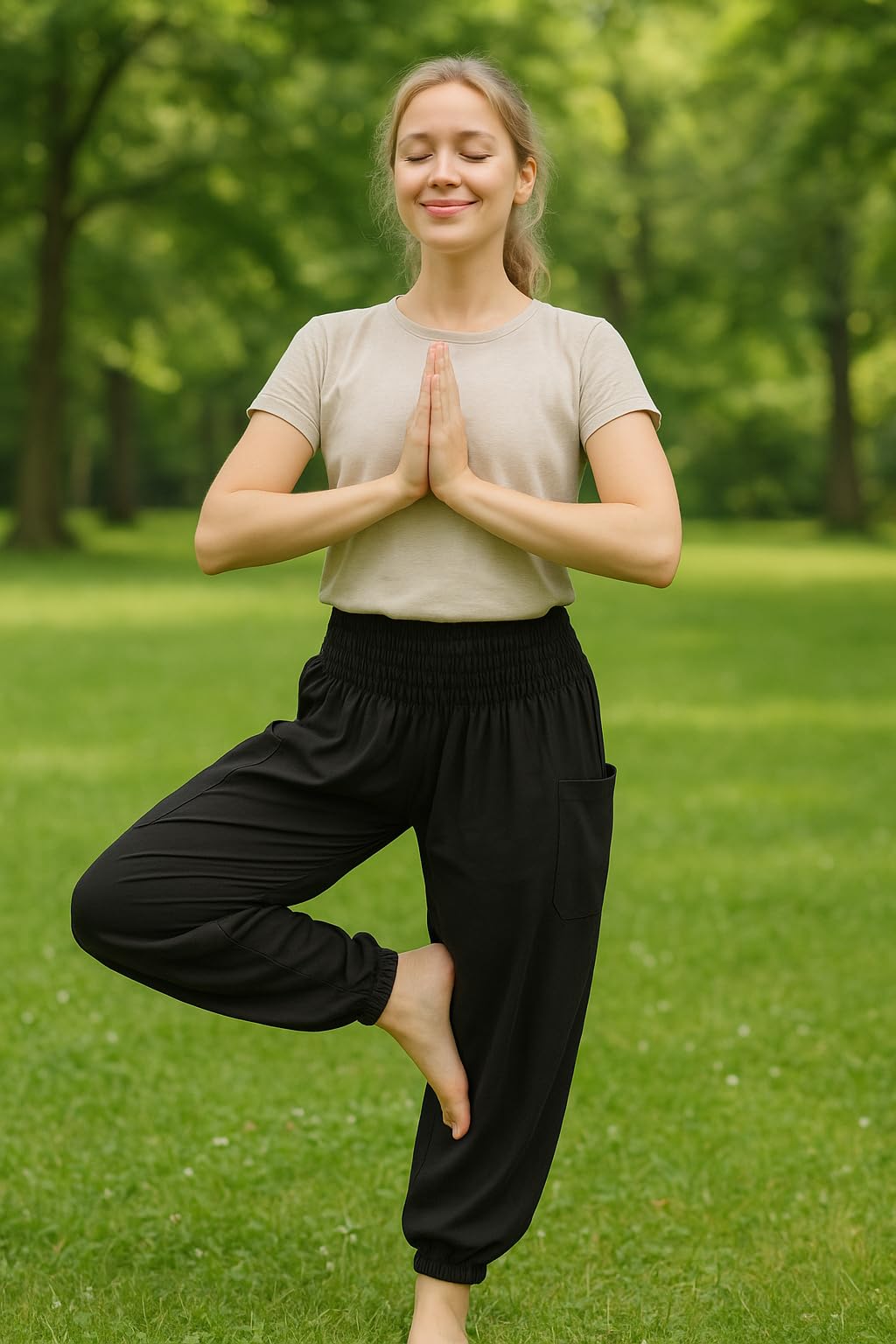 Lannaclothesdesign Pantalon de Yoga bohème à Taille smockée pour Femme, Pantalon de Yoga Hippie Fluide