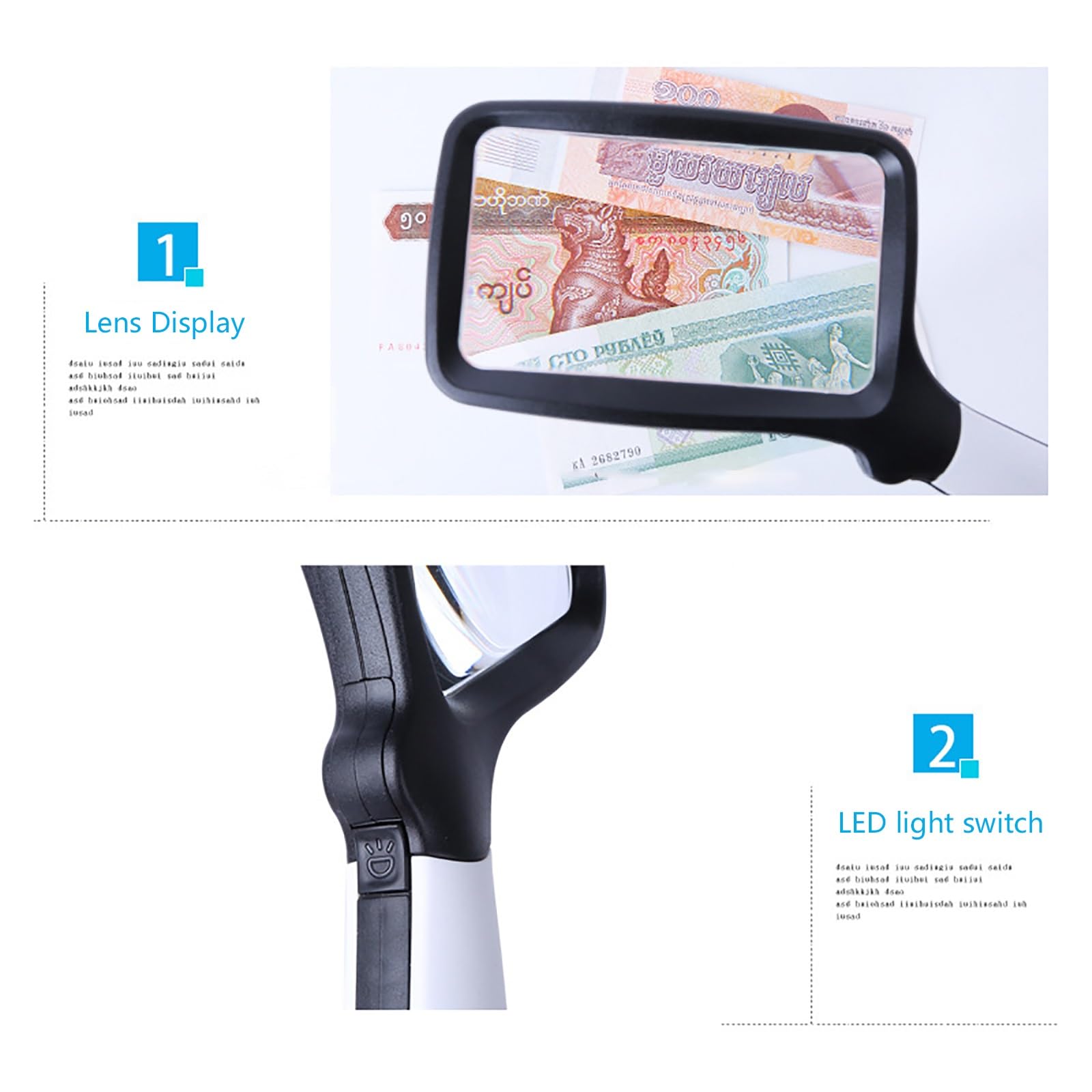 Loupe Numérique 2X avec Poignée Pliable, Loupe De Lecture pour Les Personnes Âgées, Aides à La Basse Vision, Loupe De Page pour La Lecture