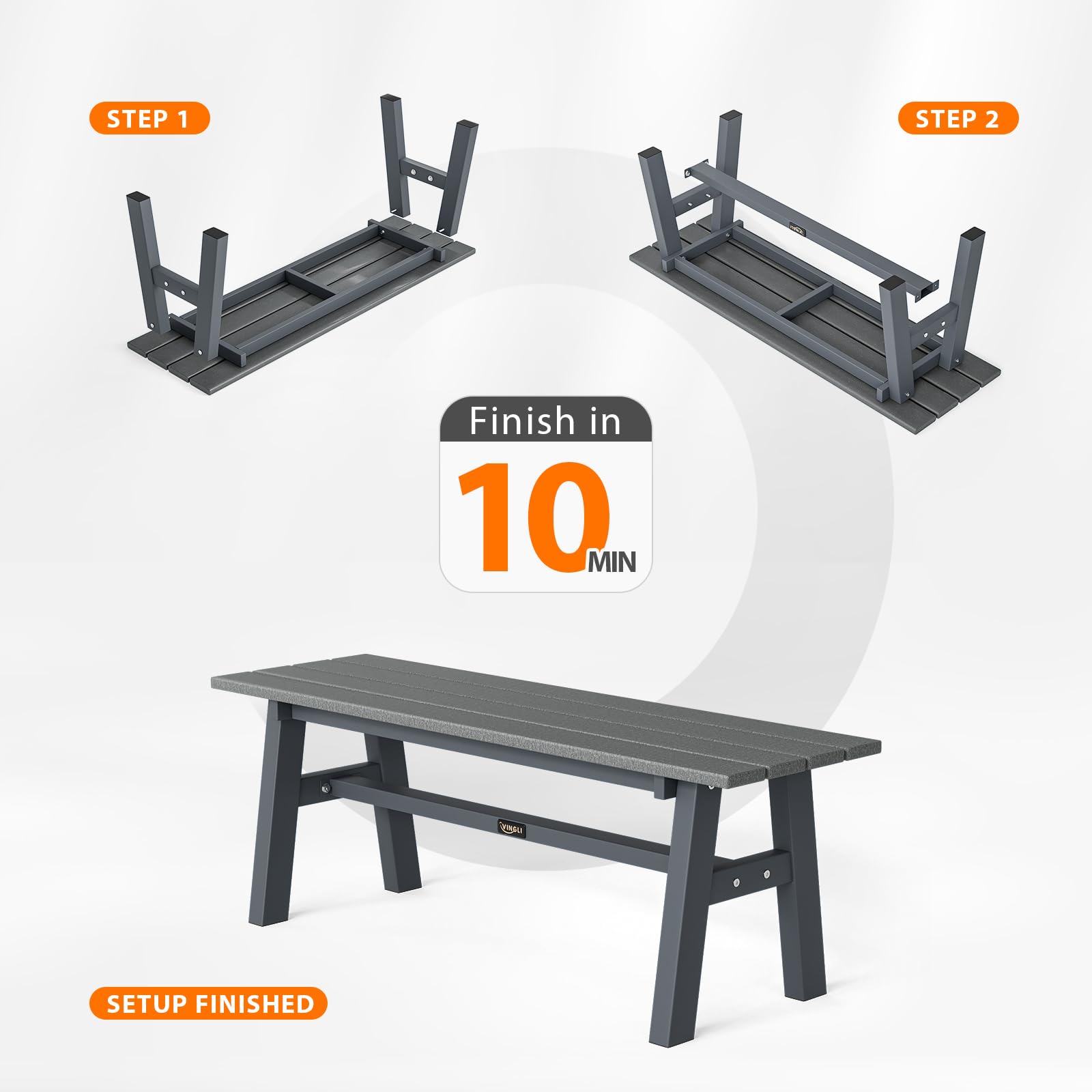 Bonnlo Panchina da Esterno in HDPE 118 x 36 x 42cm Panca da Giardino Portata 300kg Grigio