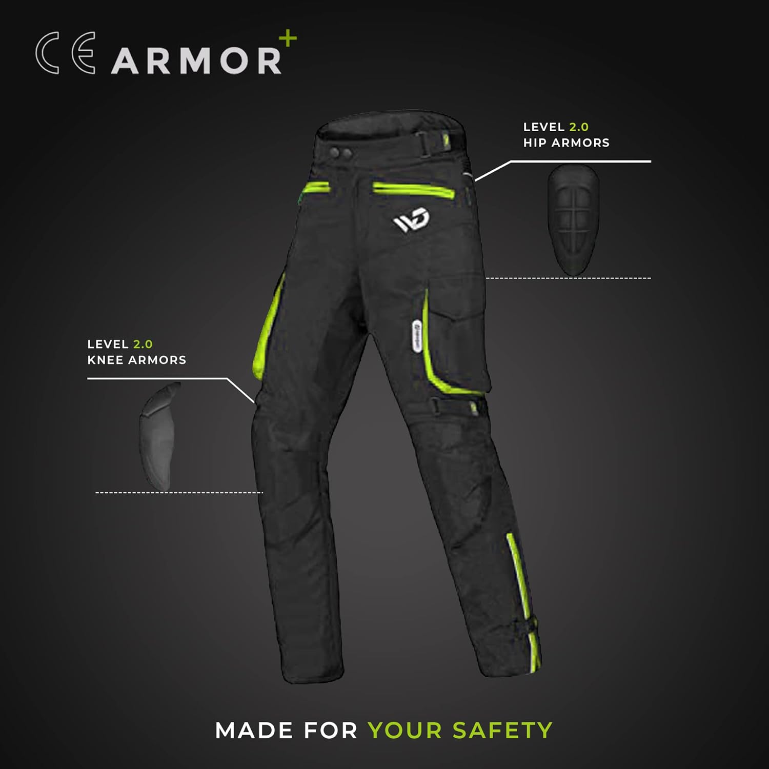 WD Motorsports Florida Pants, All-Season Textile Motorcycle Pants, Waterproof & CE Armored, Air Vent Zippers, Lightweight & Breathable, Dual Sport Biker Pants (Yellow, Small) : Clothing, Shoes & Jewelry