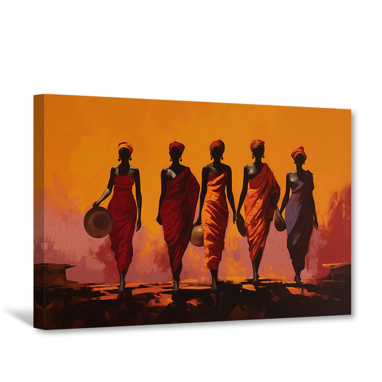 CXHOSTENT African American Wall Art Black Women Painting Print Black Girl Canvas Vintage African Tribe Poster Living Room Office Decor Framed (60L x 90W cm)