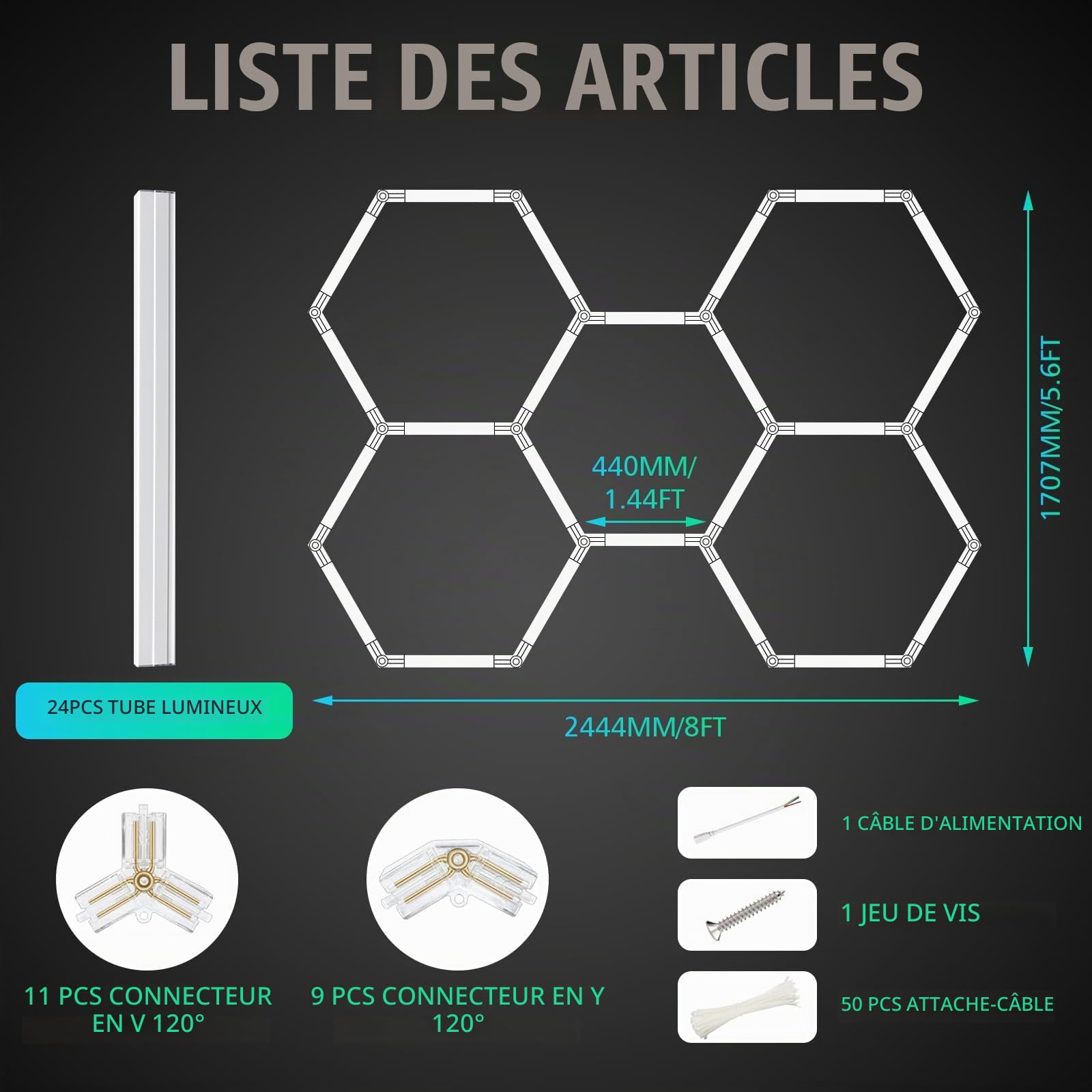 LIROPAU 5 Trous Plafonnier LED Hexagonal Garage 192W | Lumière LED Atelier Ultra-Lumineuse 20160LM, 6500K Lumière du Jour, Éclairage Déformable