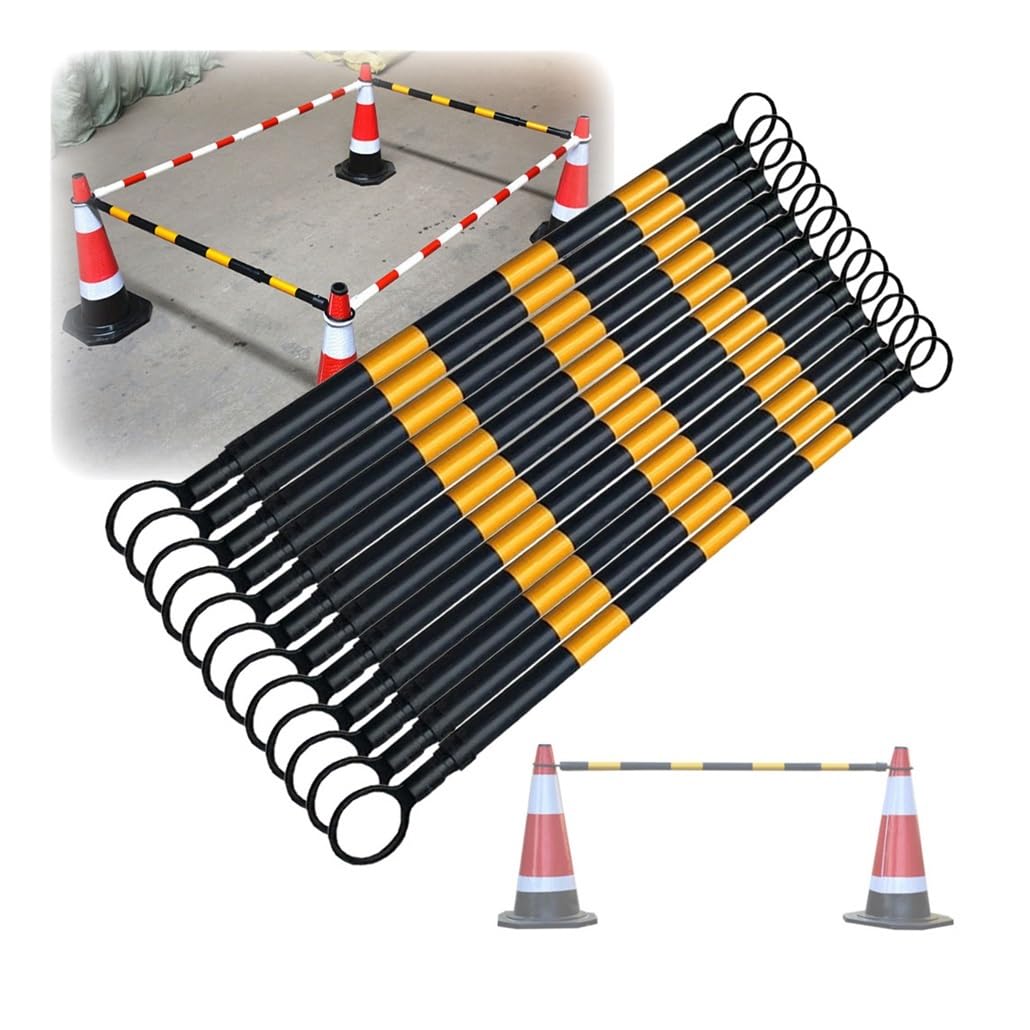 Yellow And Black Flexible Pvc Traffic Cone Bar, 4-6.6' Telescopic Cones Connectors With Reflective Fil, 12 Pcs Safety Barrier Pole For Sports Training, Crowd Control Barriers(Yellow And Black)