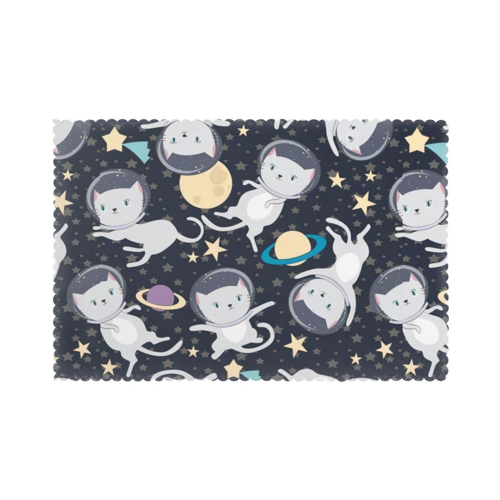 YYHWHJDE Fun Cat Astronaut Prints Placemats Set of 6 12x18in - Engineered for Durability & Heat Resistance Polyester