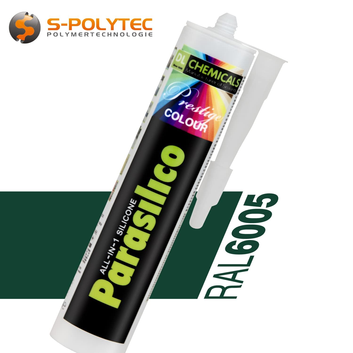 Profi Silikon Parasilico 310ml Kartusche Dichtstoff Sanitär, Küchenbereich, Innen-und Außen Bausilikon, Große Farbauswahl (grün/Moosgrün RAL 6005, 5x Kartuschen)