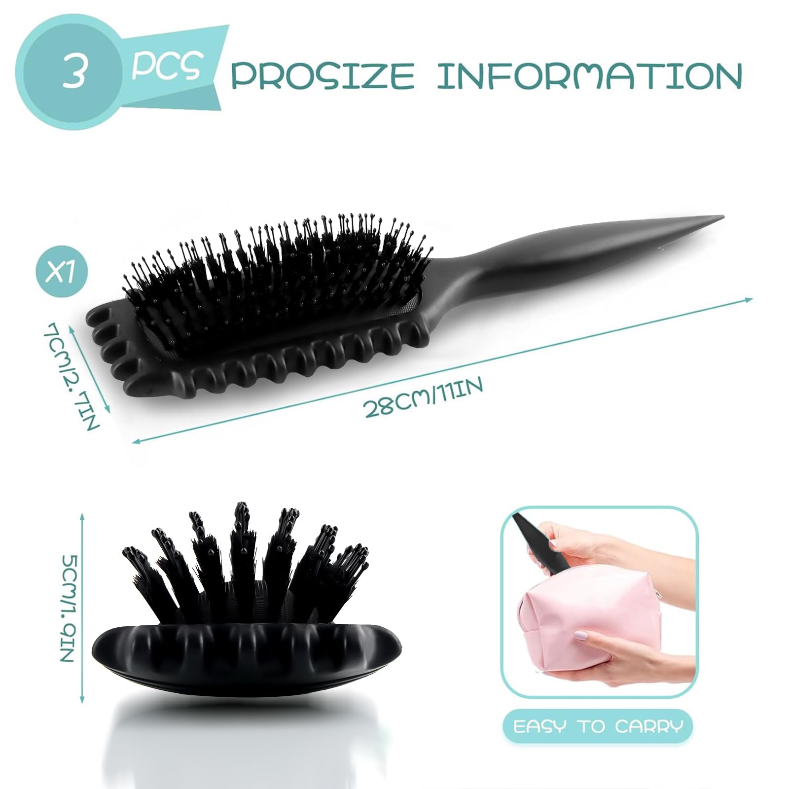 Hillylolly Spazzola per Ricci Bounces, Curly Define Styling Brush Originale, Defining Brush, Spazzola Capelli Ricci per Donne e Uomini Districare Modellare (Nero)