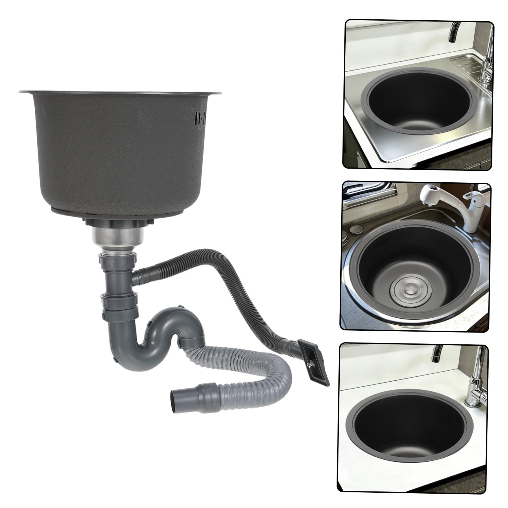 Fregadero Instalación Flexible Dual Redondo de Acero Inoxidable 304 Mini Lavabo con Kit de Desagüe E Integración de Rebosadero para Cocina Camper para Furgonetas y Caravanas
