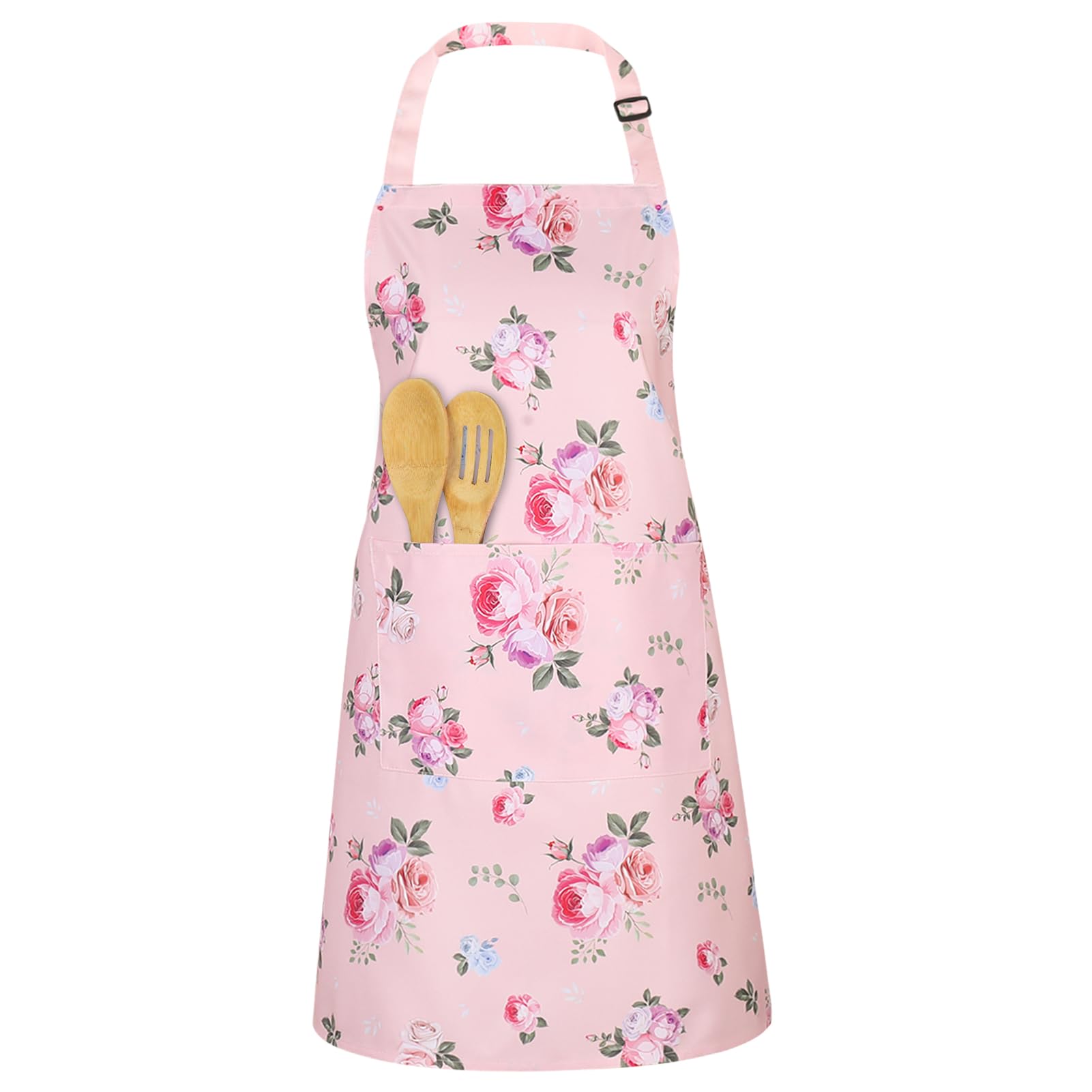 ViEinkaufen Aprons for Women Pink Flower Adjustable Chef Apron with Pockets