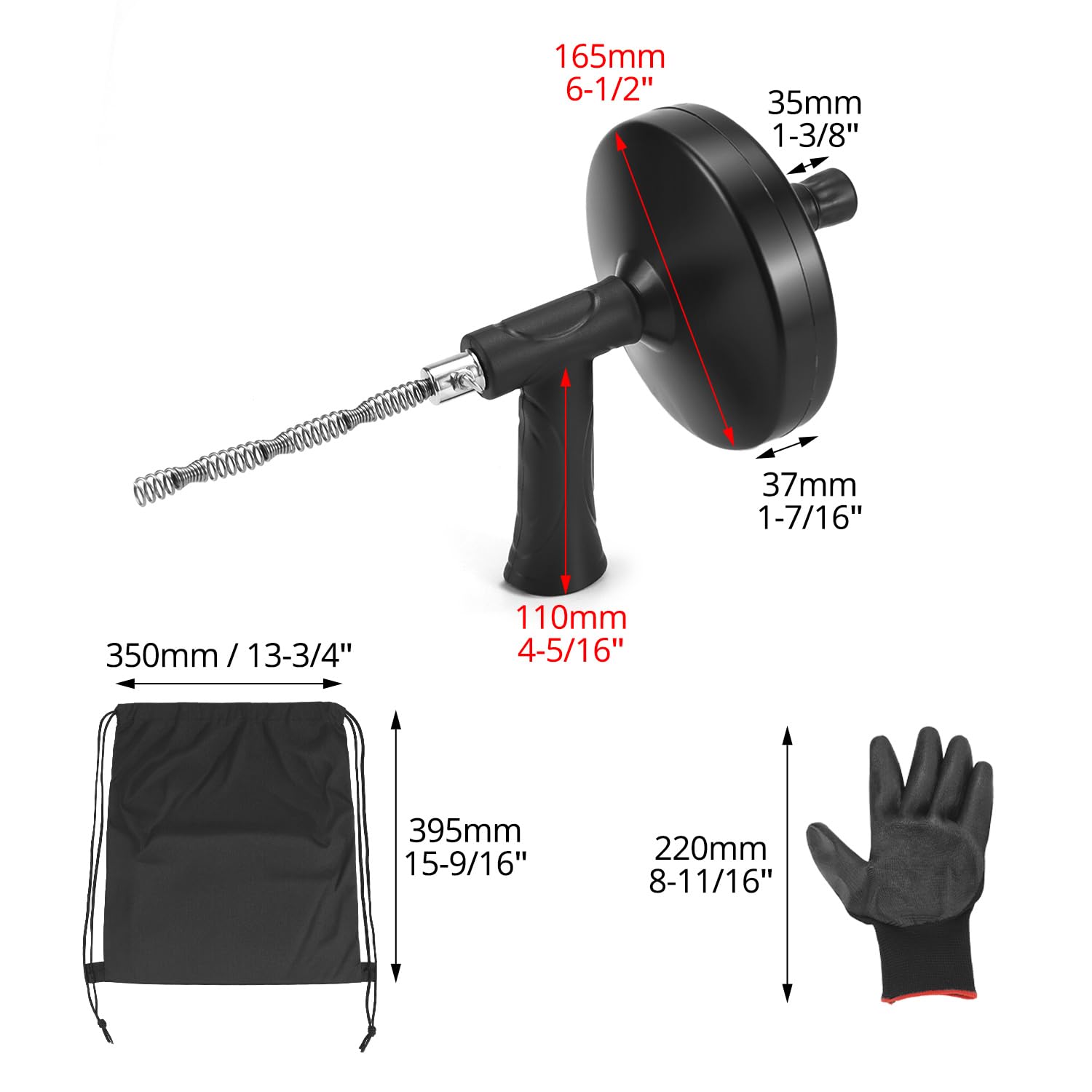 QWORK® Spirala do czyszczenia rur 7,6 m ze stalowym środkiem do usuwania zatykania (90 cm) i narzędziem wielofunkcyjnym (52 cm) – elastyczny środek do czyszczenia odpływów do łazienki i kuchni