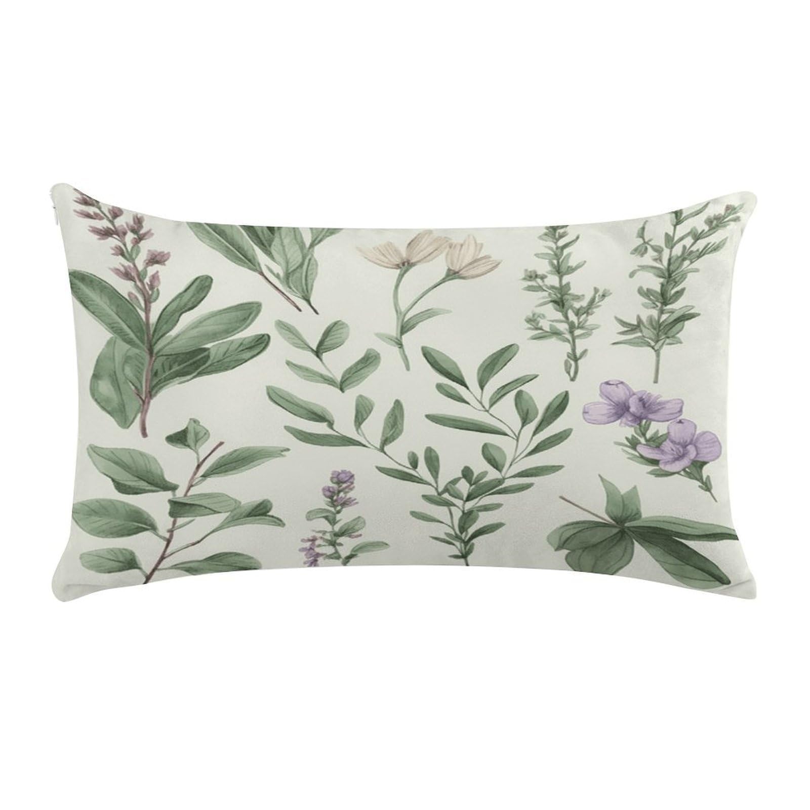 Green Flower Herb Sage Leaves And Branches Throw Pillow Cover Rectangular Lumbar Throw Pillow Case Soft Farmhouse Accent Decorative Cushion Cases Short Plush Pillowcase with Zipper 12 X 20 Inch