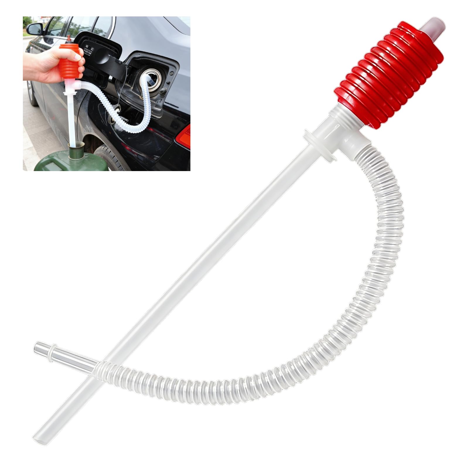 Bomba de Sifón Manual, Bomba Manual para Líquidos de Trasvase, Extractor de Combustible, Diesel, Agua, Aceite y Solventes, Sifón Manual para Transferencia de Combustible, Ideal para Coche, Moto