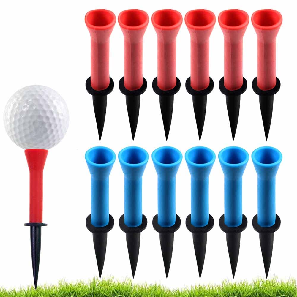 GLOOF 2.3’’ 3’’Plastic Golf tees with Soft Rubber Cushion Top Cover Pack of 12, Almost Unbreakable,Practicing for Golfer