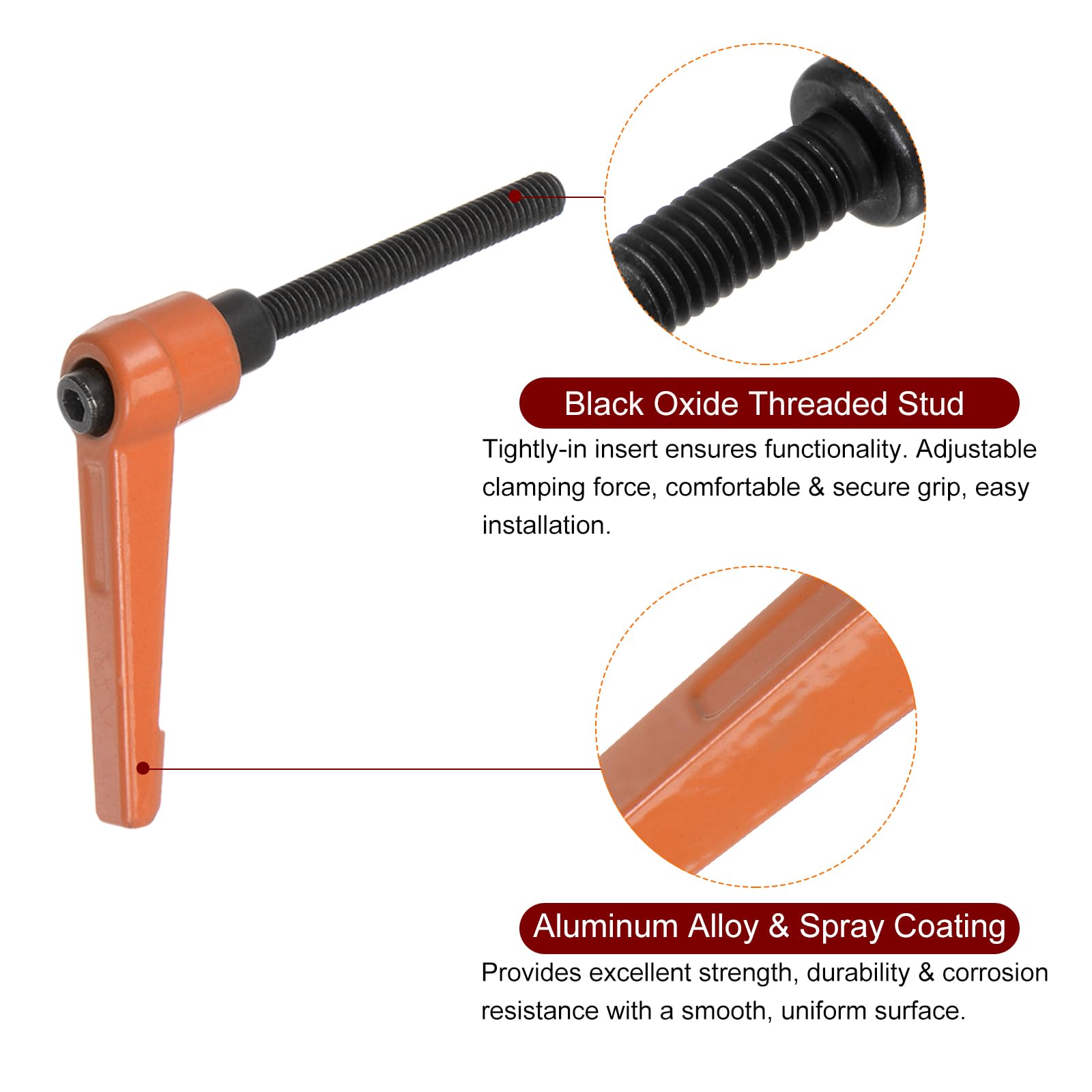 4 Maniglie Di Serraggio Rapido M6 X 50mm - Leva Regolabile Con Blocco Cricchetto, Colore Arancione - Foto 6