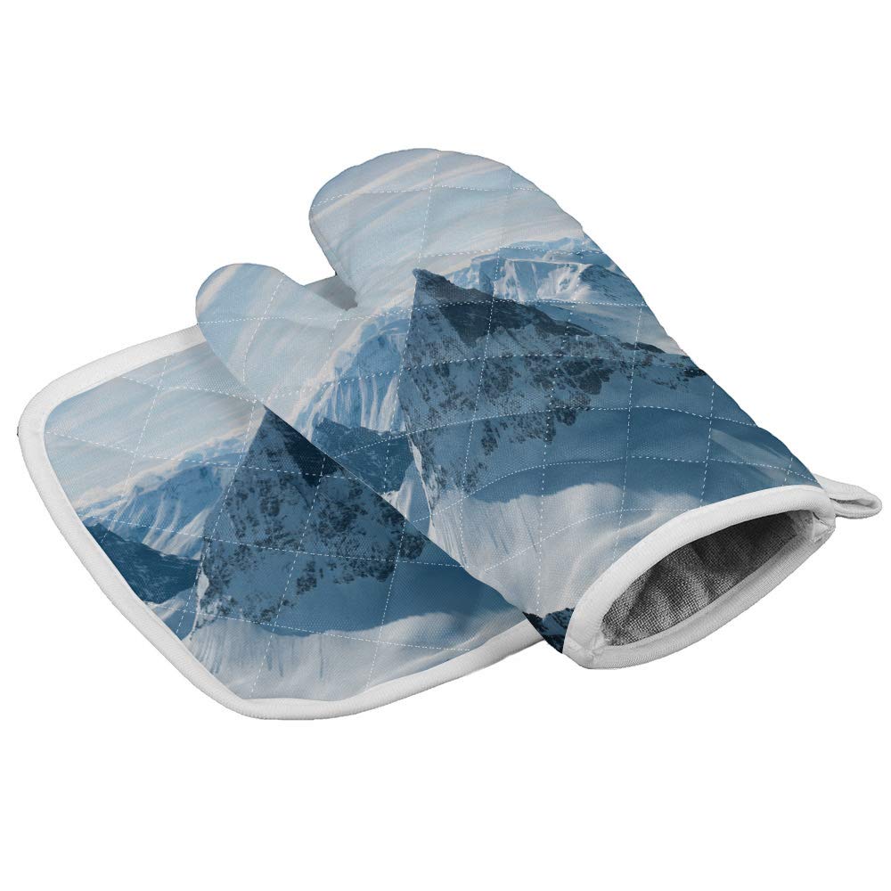 Kitchen Oven Gloves Snow Mountain Alps Oven Mitts Pot Holder Set Nature Landscape Hot Pad Sets for Kitchen BBQ Cooking Baking Grilling Heat Resistance Non-Slip,12x6 inch+8x8 inch