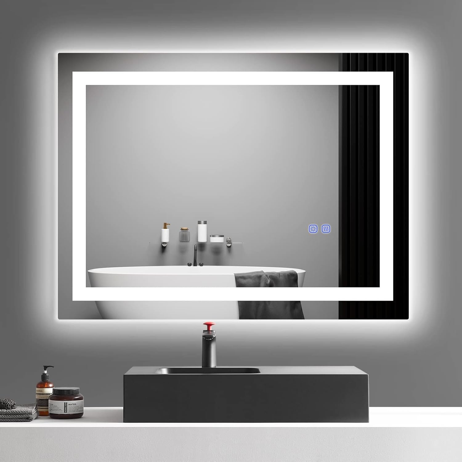 Espejo de baño con luz LED Dimmable 70 x 50 cm, Espejo de Baño Retroiluminado con Sistema Táctil, 25W 900LM, IP54, Antivaho, Espejo de Pared para Baños