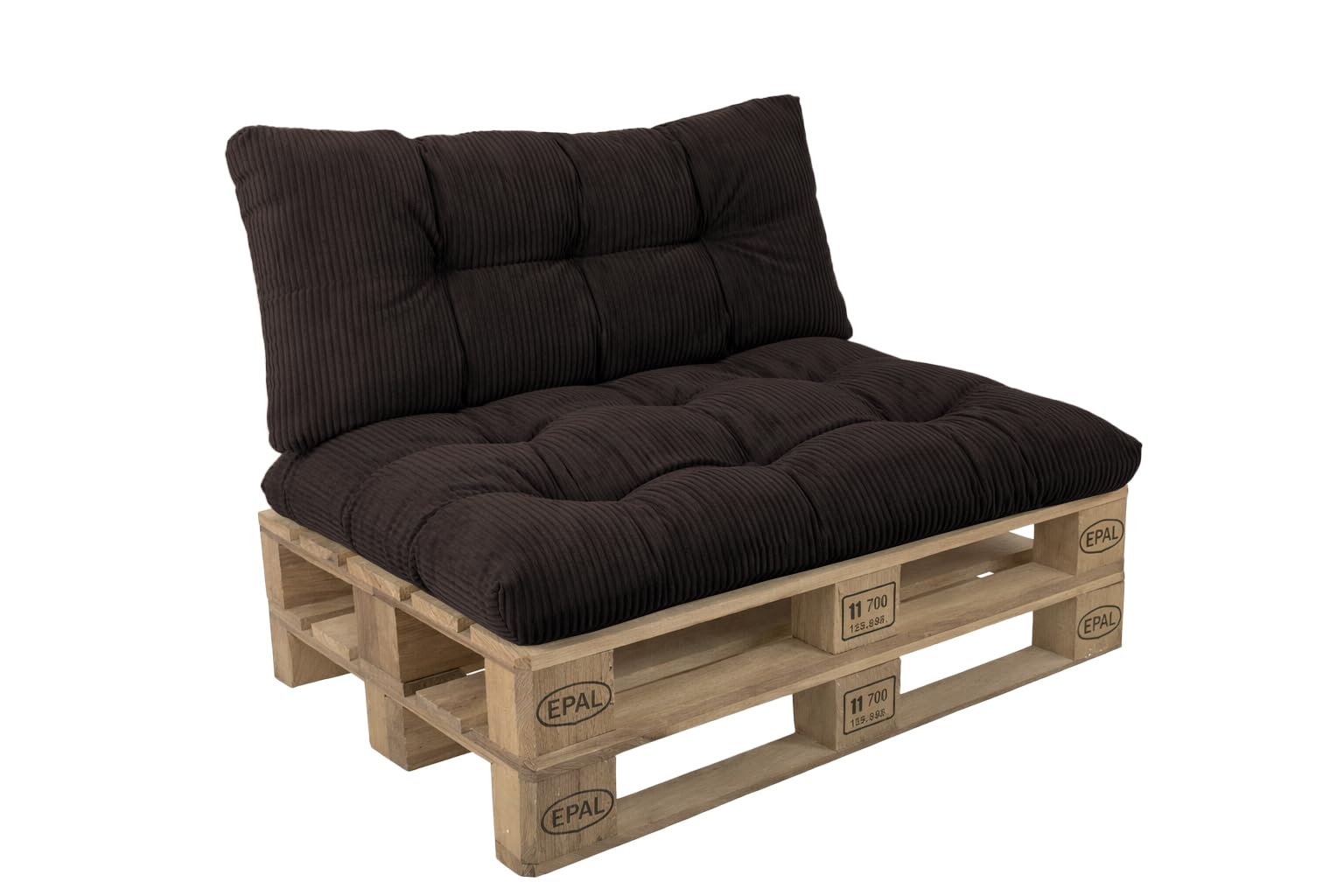 POKAR Set of 2 Pallet Cushions: Seat 120x80 cm + Backrest 120x40 cm in Corduroy | Tufted Cushions for Pallet Furniture and Garden Sofa | Outdoor and Indoor Use | Oeko-Tex | Made in EU | Brown — image 1