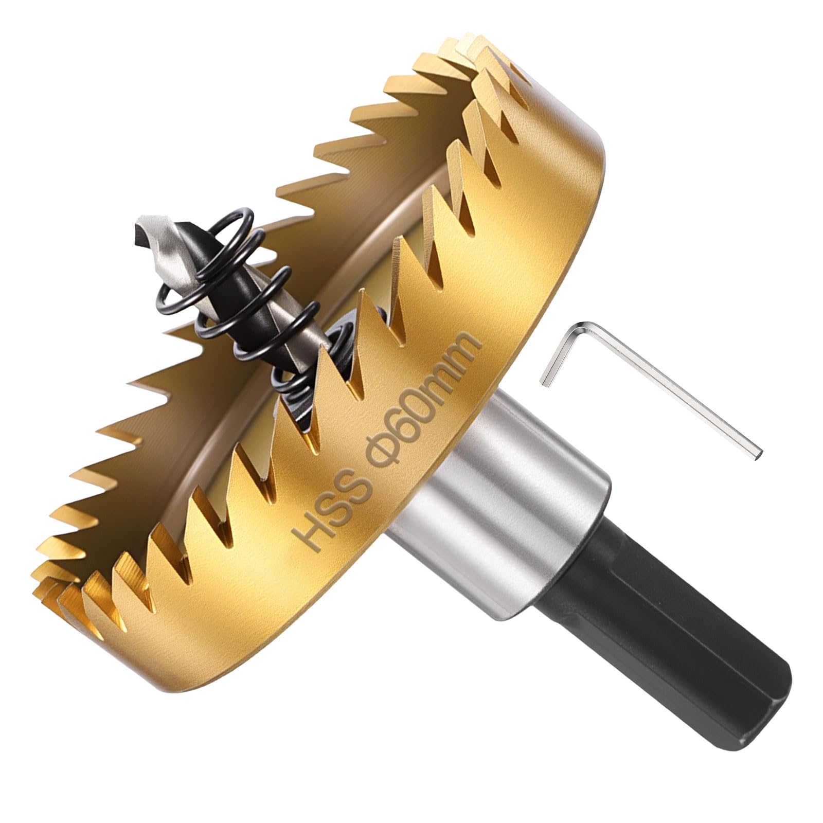 METALLIXITY Hole Saw 60mm (2-3/8"), M2 High Speed Steel Hole Cutter with Center Drill Bit, Hex Key and Spring