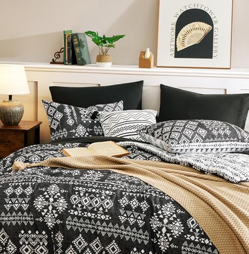 Geniospin Queen Comforter Set - 7 Pieces Reversible Bedding Set, Boho Bed in A Bag, Lightweight Soft Aztec Bedding, All Season Bed Comforter Set with Sheets, Pillowcases & Shams