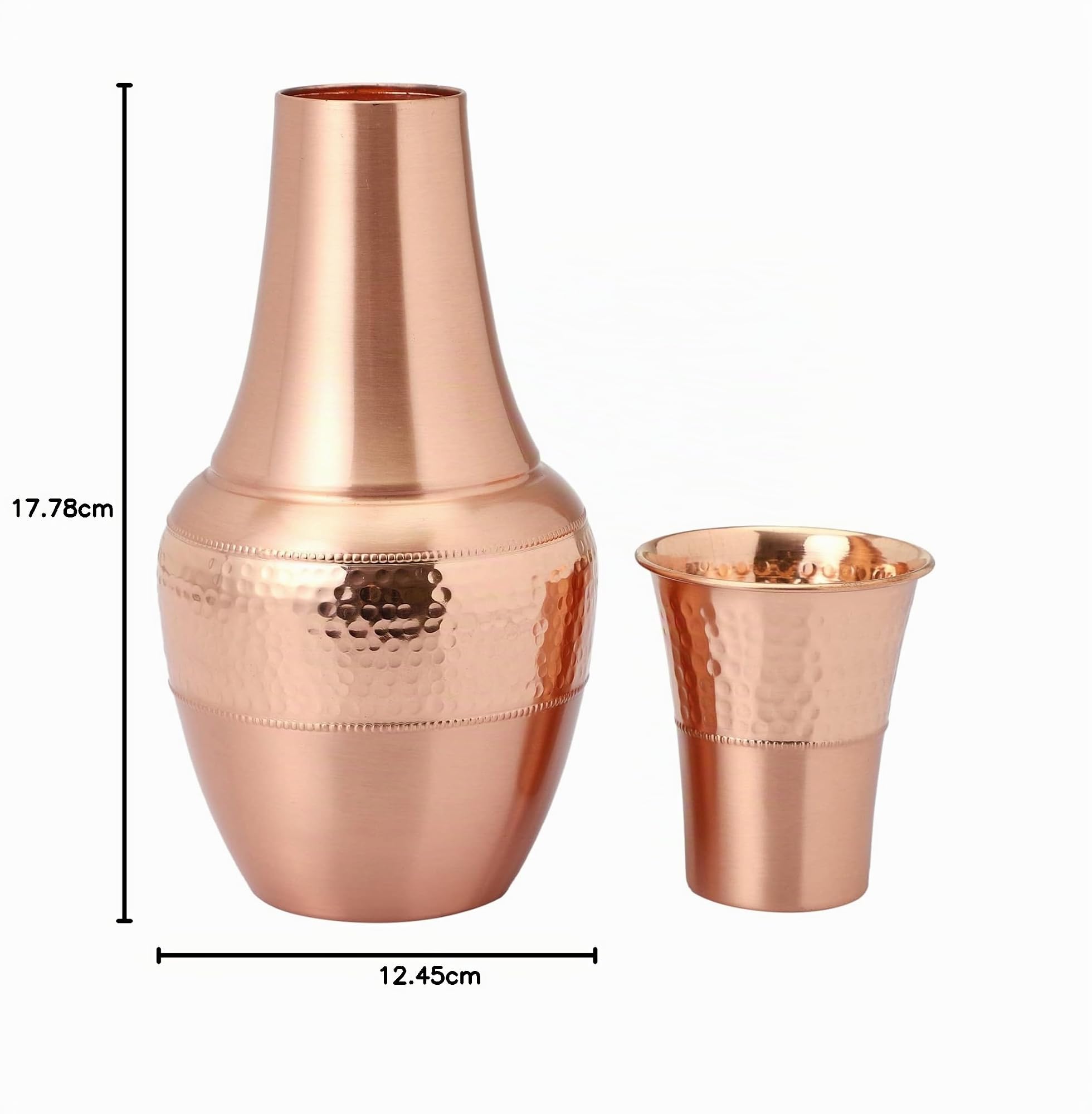Jarra de agua de cobre puro con vaso, para beneficios de salud Ayurveda, capacidad de 1.4 L (47.3 onzas líquidas de EE. UU.)